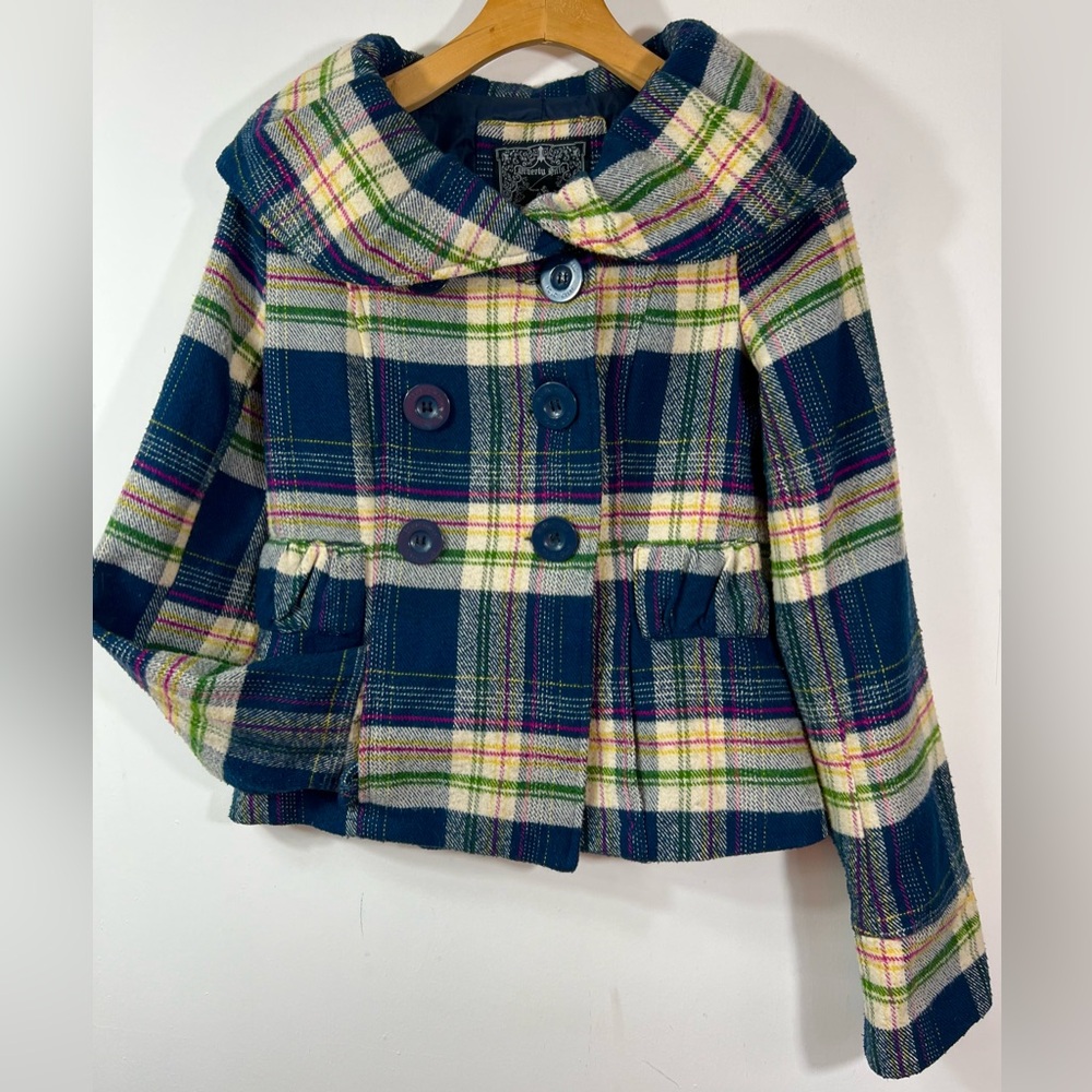 Beverly Hills Polo Club Womens,Plaid Pea Coat - Blue, Green, Cream…Size M